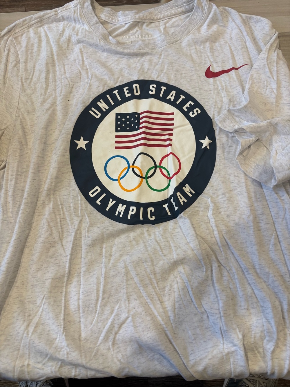 Nike White Heather United States Olympic Team Tee with Multicolor Rings